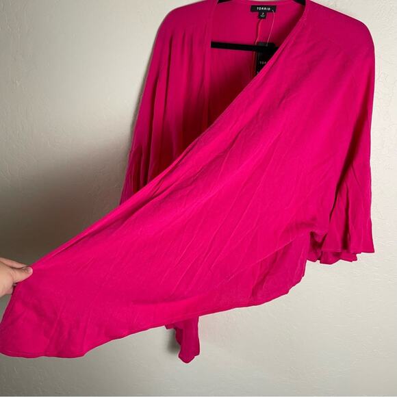 Torrid Pink Washable Gauze Tie Front Crop Kimono 2X NWT 40255075 Barbie Pink - Picture 8 of 16